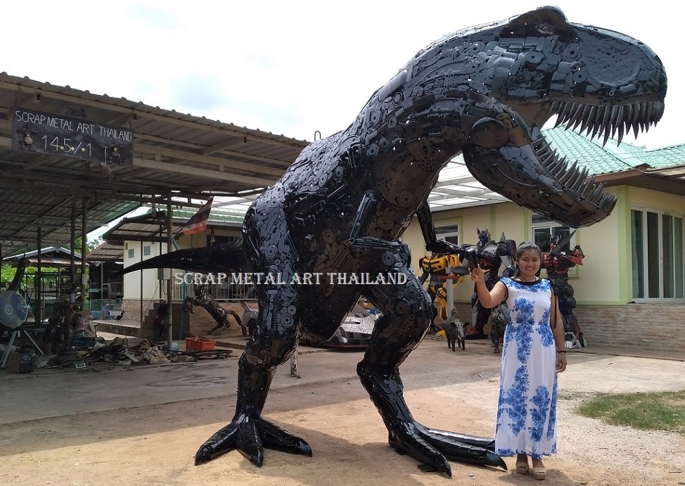 Life size Dino T-Rex Statue for sale, metal Dinosaur Sculpture Art from Thailand