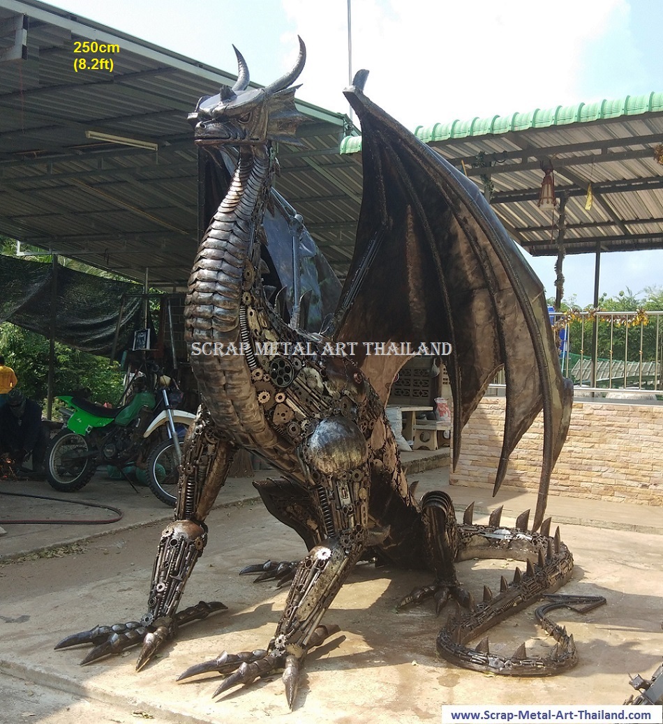 Dragon statue for sale, life size metal dragon sculpture, Scrap Metal Art made in Thailand