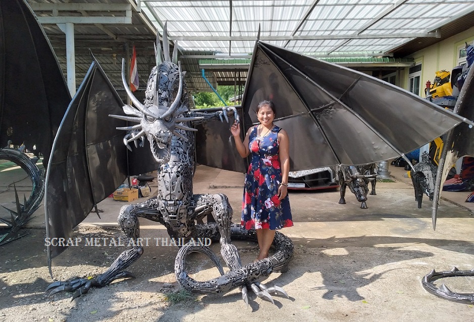 Dragon sculpture for sale, life size metal dragon statue from Thailand