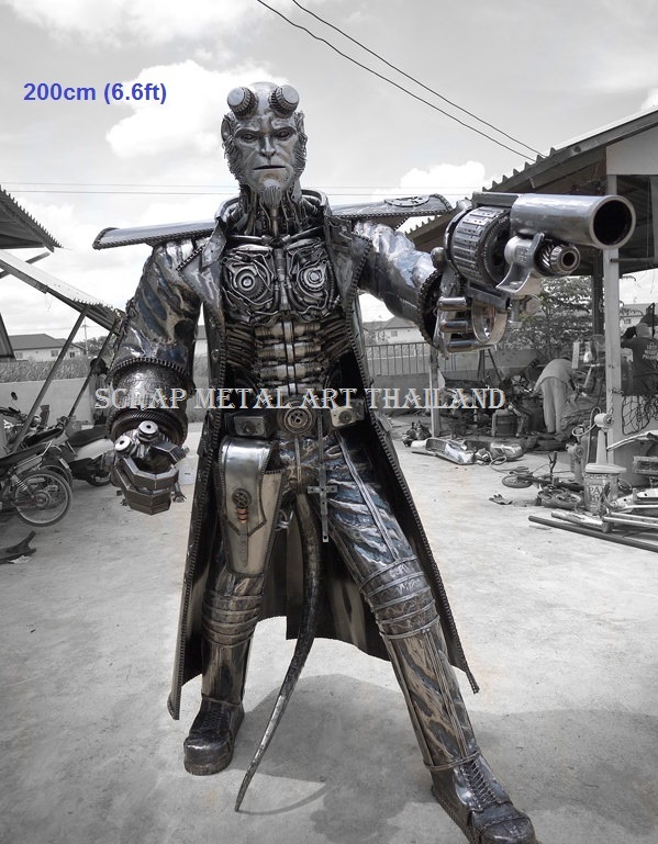 Hellboy statue for sale, life size scrap metal Hellboy sculpture from Thailand