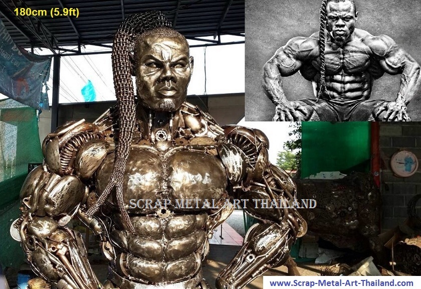 Kai Greene bodybuilder statue for sale, life size scrap metal bodybuilder sculpture from Thailand