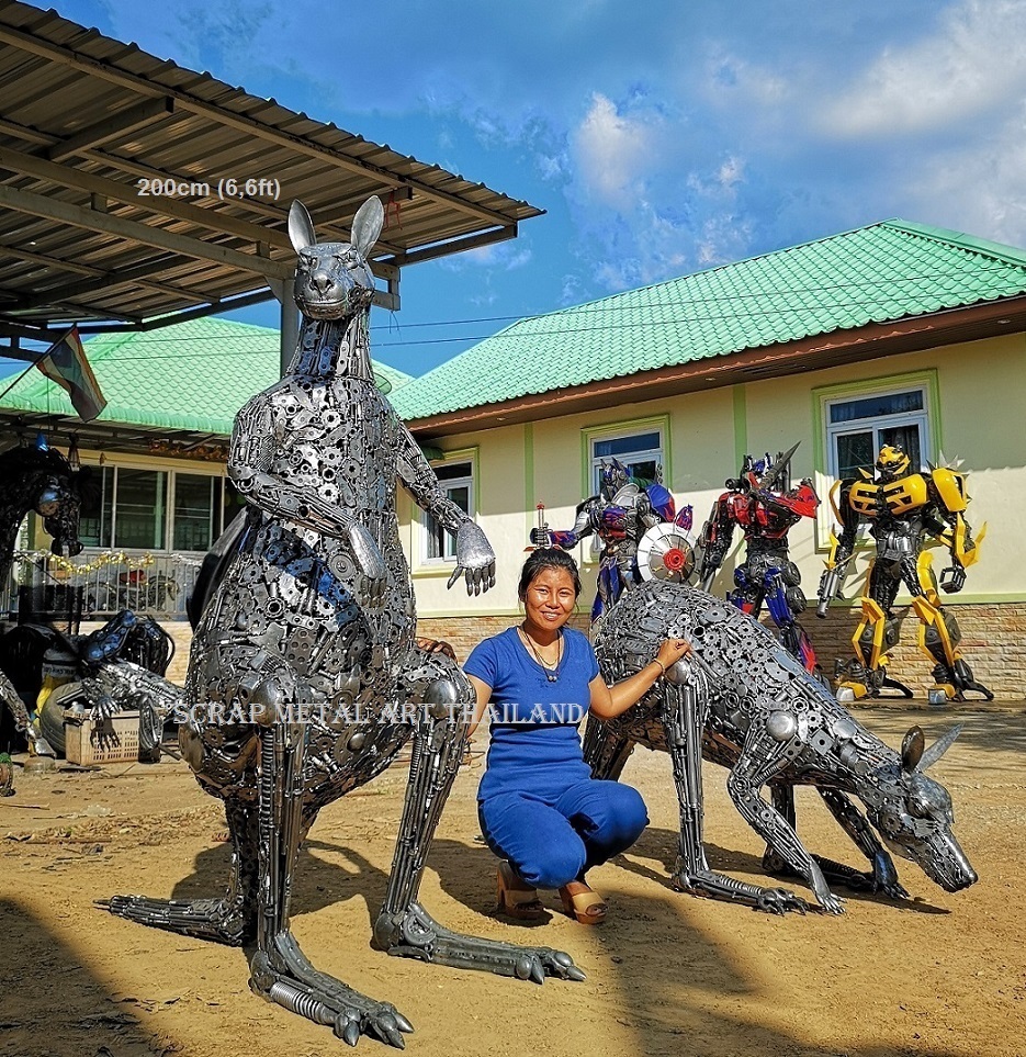 Kangaroo statues for sale, life size metal Kangaroo sculptures - Scrap Metal Animal Art from Thailand
