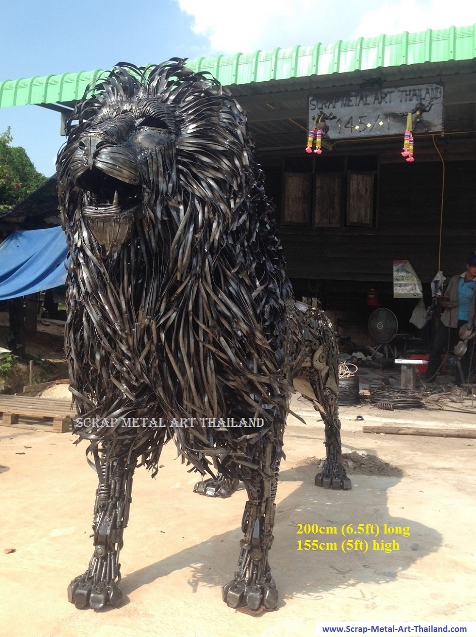 Lion statue for sale, life size metal Lion sculpture - Scrap Metal Animal Art from Thailand