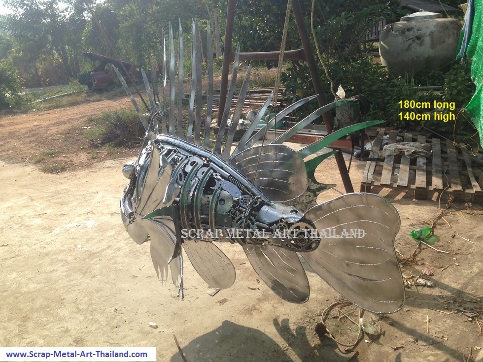 Lionfish sculpture statue - life size metal animal art from Thailand
