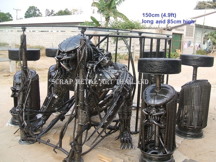 Predator Table for sale - life size Predator Table furniture Scrap Metal Art from Thailand