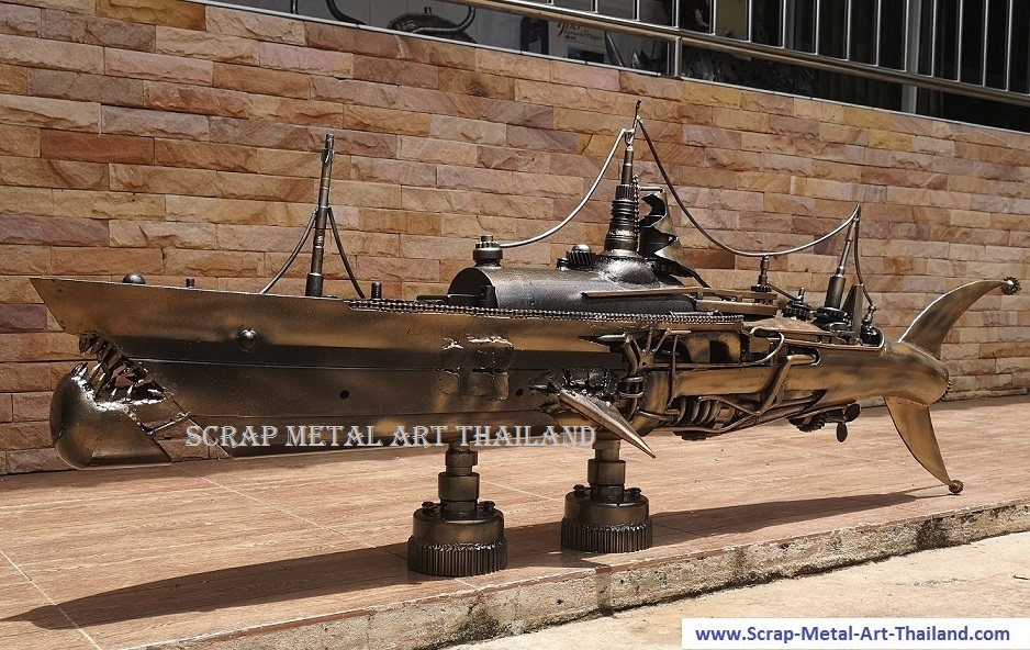 Steampunk Sharkship - Recycled Metal Art from Thailand