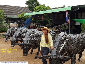 bull statues for sale, life size scrap metal art from thailand