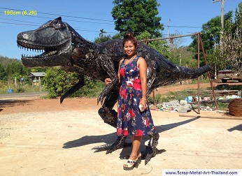 Dinosaur baby T-Rex statue for sale, life size metal Dino sculpture, Metal Art from Thailand