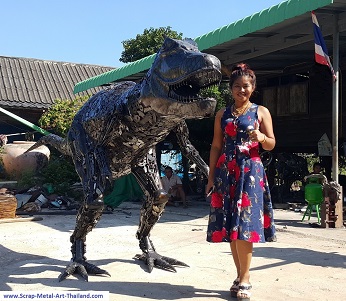 Dinosaur baby T-Rex statue for sale, life size metal Dino sculpture, from Thailand