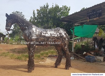 Gypay Horse statue for sale, life size metal Horse sculpture - Scrap Metal Animal Art from Thailand