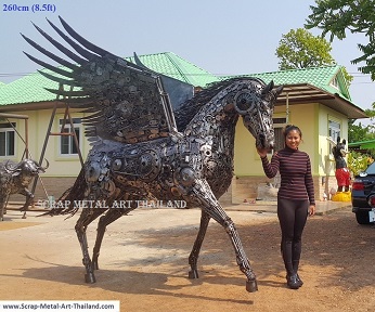 Pegasus statue for sale, life size metal Pegasus sculpture - Recycled Metal Animal Art from Thailand