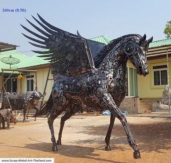 Pegasus statue for sale, life size metal Pegasus sculpture - Scrap Metal Art from Thailand