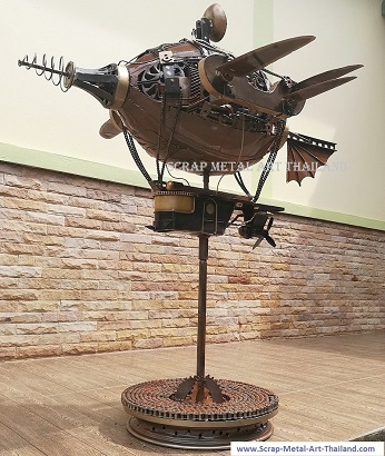 Steampunk Airship - Recycled Metal Art made in Thailand
