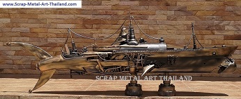 Steampunk Sharkship - Recycled Scrap Metal Art from Thailand