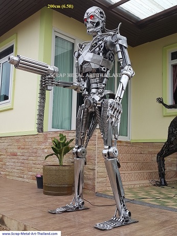 Terminator Genisys statue for sale, life size scrap metal Terminator sculpture from Thailand