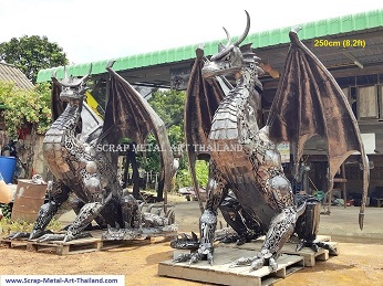 Twin Dragon statues for sale, life size metal dragon sculptures - Metal Art from Thailand
