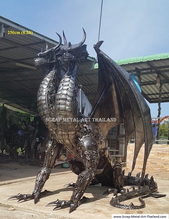 Two headed Dragon statue for sale, life size metal dragon sculpture from Thailand